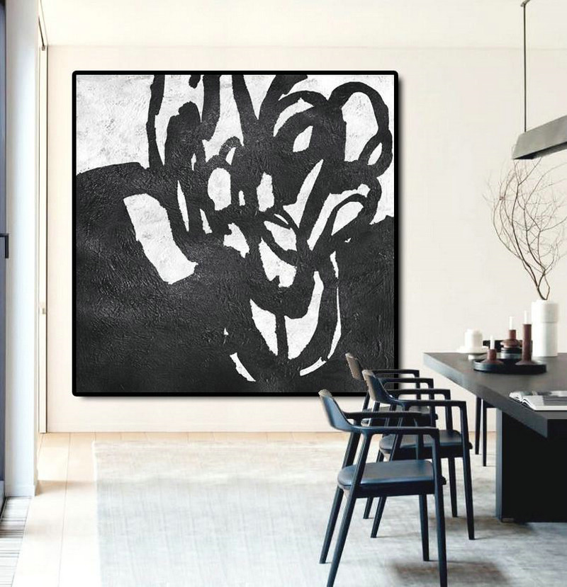 Original Art For Sale By Artist,Oversized Minimal Black And White Painting - Modern Painting Abstract